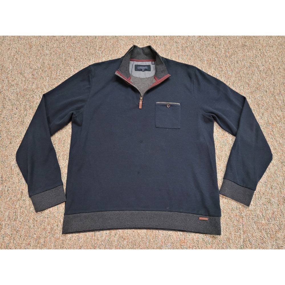 Ted Baker Quarter Zip Sweater Mens 2XL Blue Gray Mock Neck Pullover Designer